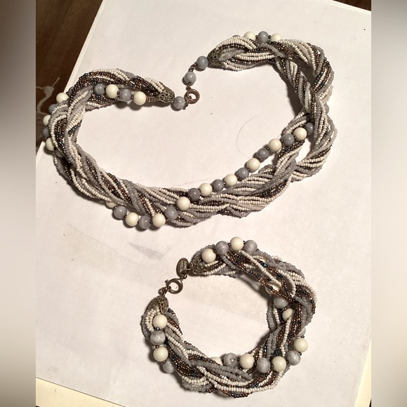 Vintage Haskell multi strand glass bead & seed bead necklace & bracelet demi set - Picture 12 of 15